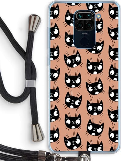 Case Company® - Hoesje met koord geschikt voor Xiaomi Redmi Note 9 hoesje met Koord - Kat - Telefoonhoesje met Zwart Koord - Bescherming aan alle Kanten en Over de Schermrand
