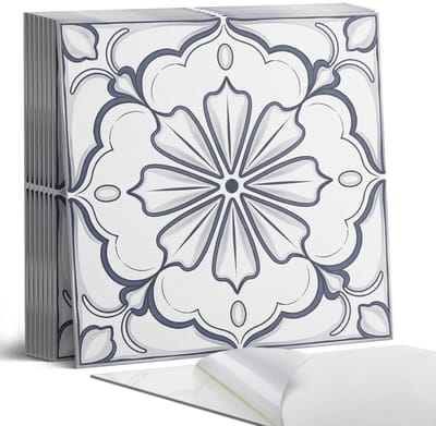 Coloray Plaktegels - Bloemenpatroon op de tegel Portugese Tegels - 30 cm x 30 cm - Wit Plaktegels - 9 stuks - Vierkant PVC Tegels - Plaktegels Keuken - Zelfklevende Vloertegels - Vinyl Tegels Zelfklevend - Zelfklevende Tegels