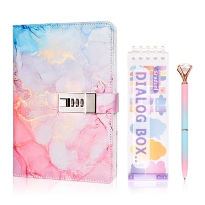 Dailygoods - Dokeno Dagboek met slot voor meisjes, reisnotitieboek met metalen balpen en etiket, reisdagboek van PU-leer met slot, cadeau-ideeën verjaardag, Thanksgiving, Kerstmis