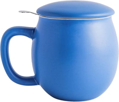 Porseleinen theekop van 12oz met infuser en deksel, ideaal voor het zetten van thee, matte blauwe kleur