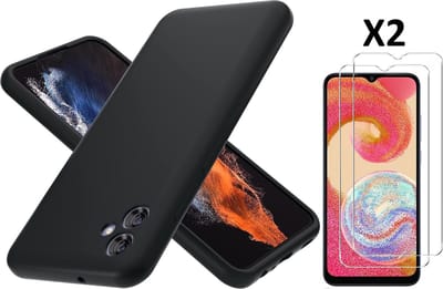 Hoesje Geschikt Voor Samsung Galaxy A04E Hoesje siliconen Zwart zacht siliconen hoesje TPU backcover - Met Screenprotector - 2 stuks