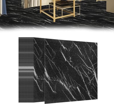 54 stuks zelfklevende PVC-vloertegels voor woonkamer en keuken - waterdichte, antislip vinyl vloerbedekking in zwart marmer