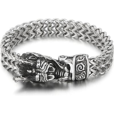 Fongten Drakenkop Dier Punk Heren Armband Roestvrij Staal Designer Cool Viking Trendy Zware Sieraden Cadeau 22cm gray