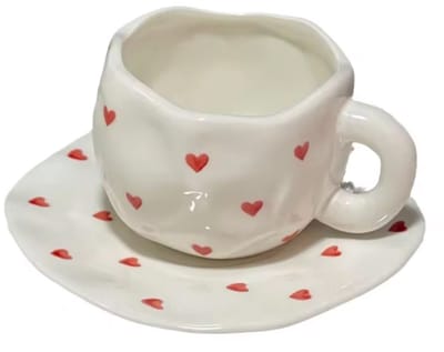 Exclusieve Handgemaakte Keramiek Kop-en-Schotel Set - 280ml - Uniek, Artistiek & Perfect Cadeau