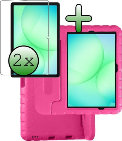 Hoesje Geschikt voor Samsung Galaxy Tab A11 Plus / A9 Plus - Met 2x Screenprotector - Kinderhoes Shockproof Bumper - Kidsproof Case - Tablet Hoes - Kinder Hoes Cover - Roze