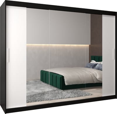 InspireMe - Kledingkast met 3 schuifdeuren, Modern-stijl, Kledingkast met planken (BxHxD): 250x200x62 - TORM II 250 Zwart Mat + Wit Mat