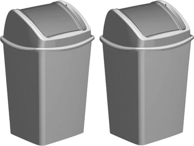 Hega Hogar Vuilnisbak/afvalbak met klepdeksel - 2x - Grijs - 25 liter - 35 x 30 x 53 cm - Vuilnisbak/afvalbak/prullenbak