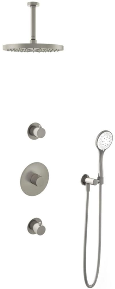 Hotbath Buddy - Inbouw Regendoucheset - 2 Stopkranen - Thermostatisch - Plafondbuis 15 cm - Hoofddouche 300 mm - Ronde Handdouche 3 Standen - Waterbesparend - V02