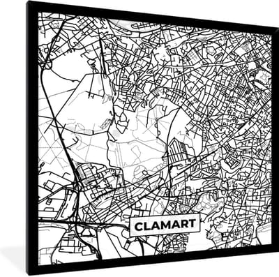 Fotolijst incl. Poster Zwart Wit- Kaart - Plattegrond - Frankrijk - Clamart - Stadskaart - Zwart wit - 40x40 cm - Posterlijst