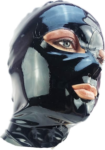 BNDGx® -100% Latex Masker ogen mond open - Anoniem Erotiek - Extreme BDSMsm fetish Rollenspel kleding Zwart nek ring