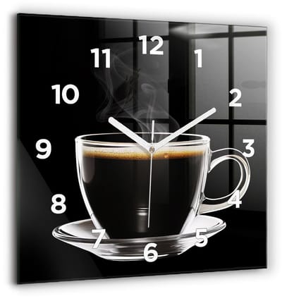 Wallfluent Wandklok - Zwarte koffie Decoratieve Wandklok - 60 cm x 60 cm - Zwart Wandklok - Witte Handen - Wandklok Met Cijfers - Kinder Wandklok Glas - Vierkante Glas Klok - Minimalistisch Wandklok - Decoratieve Wandklok