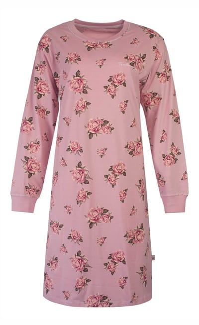 Tenderness Dames Nachthemd - Lange Mouw - Ronde Hals - Roze - Maat L