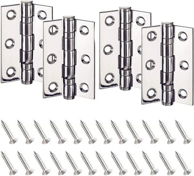 Dailygoody - Scharnieren - Roestvrij - Set van 4 - 75mm - Inklapbaar - Inclusief Schroeven - Achter - Duurzaam - Geschikt voor Deur - Zilverkleurig