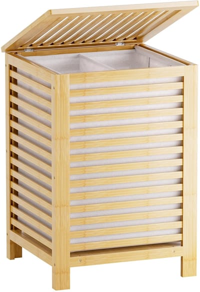 Bamboe Wasmand met Uitneembare Binnenzak, 2-Delige Kledingverdeler Wassorteerder voor Wasruimte, Badkamer, Slaapkamer (Natuurlijk)