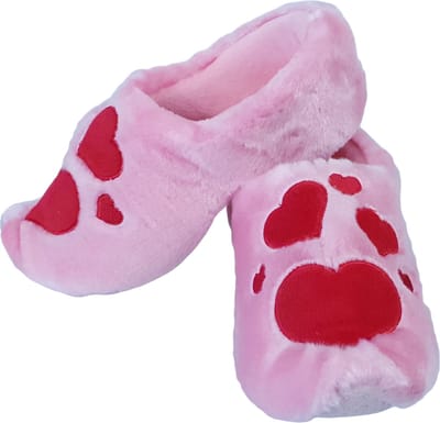 Elcee-Haly – Klomp sloffen – Roze Love Pantoffelklompen met Hartjes – Warme sloffen –  Roze – Maat 16/17