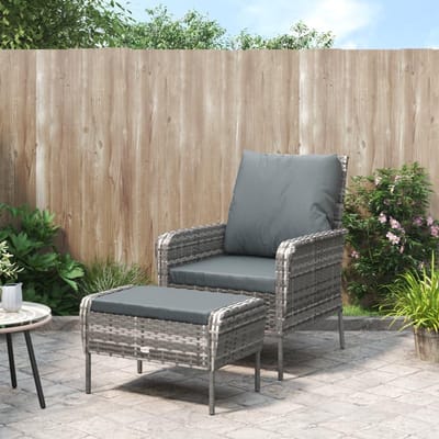 Tuinstoelen met voetenbank - Terrasstoelen balkon - Buiten ontspannen - Inclusief kussens - Niet gespecificeerd - Grijs