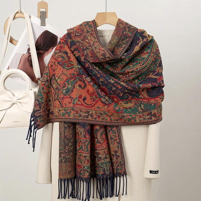 Luxe Winter Pashmina Sjaal Dames Roze Paisley Borduurwerk Sjaals Kasjmier Dikke Stolen Dame Elegant Poncho Buiten Bufanda 65X180cm black