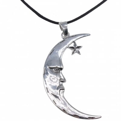 Lange koordketting-Maan-Metaal-Zwart koord-70 cm