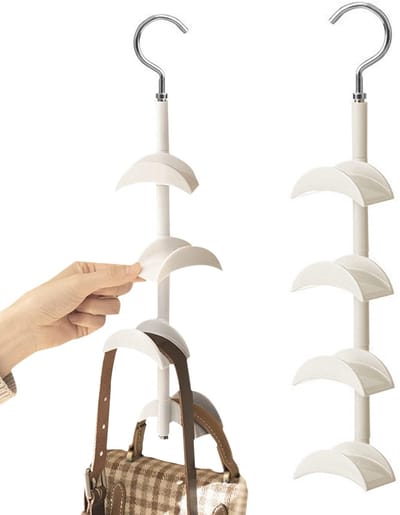 2 stuks - Handtas Organizer Hanger - van ABS Kunststof - met 4 Ronde Haken 360 Graden Draaibaar - Ruimtebesparend - voor Handtassen Rugzakken en Accessoires - 39x7x4CM - Wit