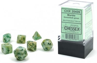 Chessex Marble Mini-Polyhedral Green/donkergroen Dobbelsteen Set (7 stuks)