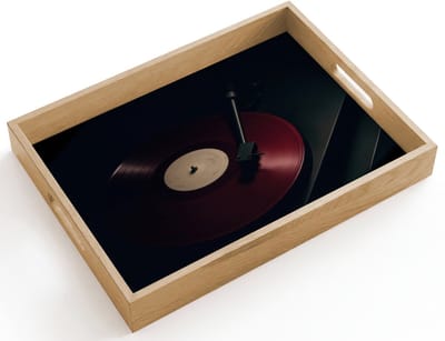 Dienblad hout 40x30 cm - Schootdienblad - Vinylplaat - Rood - Platenspeler - Naald - Borrelplank rechthoek - Plateau dienbladen