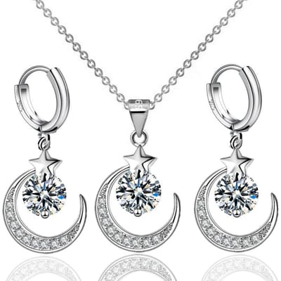 Ketting S925 Sterling Zilver Ketting Oorbel Set Hanger Dames Sieraden gray
