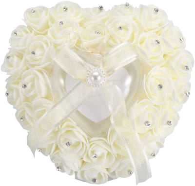 Dailygoody - Hartvormig Ringkussen - Trouwring Presentatie - Romantisch Design - Creme Wit - Bruiloftsfeer - Perfect voor Huwelijksceremonie - Elegant