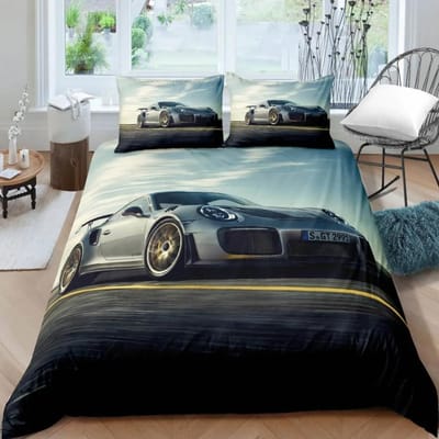Luxe Sportwagen Beddengoedset Zwart Wit Racefiets Beddengoed Polyester Dekbedovertrek met Kussensloop voor Tieners EU SuperKing 260x220