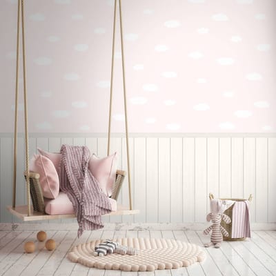 Fotobehang Profhome 398163-GU vliesbehang hardvinyl warmdruk in reliëf licht gestructureerd met kinder patroon mat roze lichtroze crèmewit lichtgrijs 1,59 m x 2,8 m