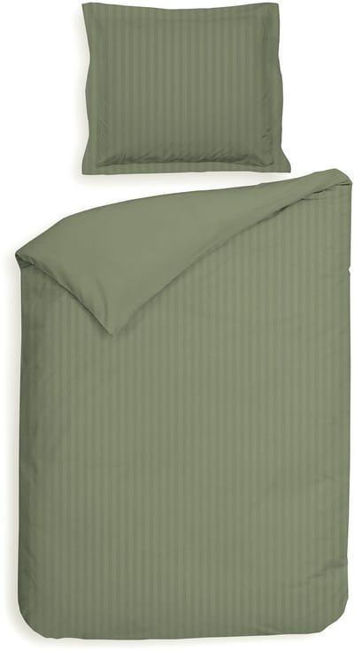 Heckettlane Dekbedovertrek Banda - Laurel-Green - Eenpersoons - 140x200-220 cm + 1 sloop 60x70 cm- Dekbedovertrek van 100% Katoen-Satijn