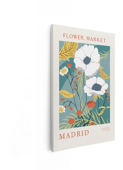 Artaza Canvas Schilderij Bloemenmarkt Madrid - 60x90 cm - Wanddecoratie Bloemen - Muurdecoratie Poster - Decoratie Woonkamer