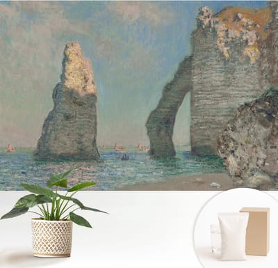 Wallfluent Behang - Rotsachtig landschap Vliesbehang - 152x104 cm - Blauw Behang - Voor liefhebbers van moderne kunst - Behang Voor de woonkamer, voor het kantoor, voor de hal - Wandbekleding Landschappen
