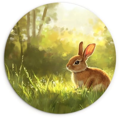WallCircle® Wandcirkel 120x120 cm - Muurcirkel Konijn - Zonlicht - Bos - Muurdecoratie woonkamer - Wanddecoratie slaapkamer - Kamer decoratie accessoires - Ronde schilderijen XXL