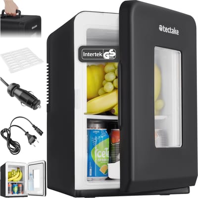 tectake® Mini-Autokoelkast - Draagbare minibar 14L - 2-in-1-functie: koelen en verwarmen - 5 tm 65 °C - Mini Koelkast - Elektrische Koelbox - 12v + 220/240v Aansluiting - Draagbare Campingkoelkast