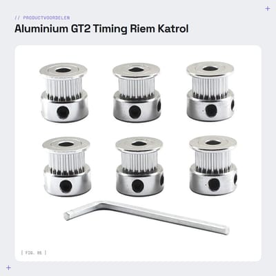 Dailygoods- Timing Riem Katrol 20 Tanden - Aluminium - Pack van 6 - M3 Sleutel - Hoge Precisie - Geschikt voor 3D Printer