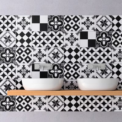 Zelfklevende tegelmuurstickers voor keuken en badkamer - 9 cementtegelstickers, Azulejos AARONA - 9 stickers, 20x20cm