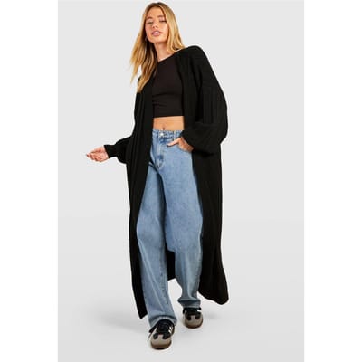 boohoo Dames Mixed Rib Soft Knit Maxi Cardigan | Zwart | Maat: Medium