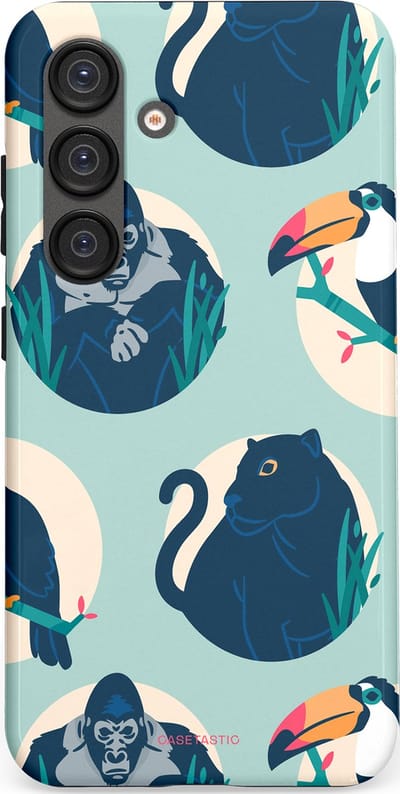 Casetastic hoesje geschikt voor Samsung Galaxy S25 - Dubbellaagse bescherming - Wilde Dieren Mix - Fashion Case - Lichtgrijs Donkerblauw Crème Donkergrijs