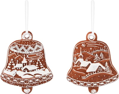 Dekoratief | Hanger bel peperkoek, bruin/wit, resina, 9x1x10cm, set van 2 stuks | A235951
