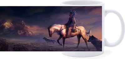 Beker - Indiaan met Wolven Illustratie