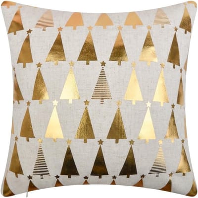 Decoratieve Kussenhoes - Sierkussenhoes Linnen - Winter Decoratie - Gouden Folie Print - 46x40 cm - Beige Goud