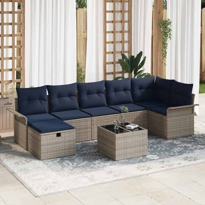 vidaXL - Tuinbank - Set - 8 - st - Grijs - en - Marineblauw - poly - rattan