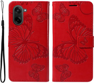 Coverup Hoesje - Geschikt voor OnePlus Nord CE5 Hoesje - Coverup Vlinders Book Case - Rood