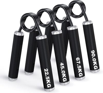 Handtrainer, onderarmtrainer, set van 4 of 6 stuks, 22,5 - 157,5 kg, metalen gripkrachttrainer, antislip vingertrainer, handgreepversterker voor spieropbouw en handrevalidatieoefeningen