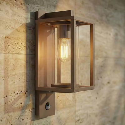 Lucande - Wandlampen buiten - 1licht - Aluminium, glas, kunststof - H: 38 cm - E27 - bruin, transparant