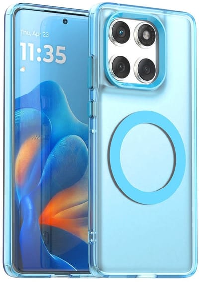 MagSafe Compatibel Backcover Hoesje Geschikt voor Motorola Edge 60 Fusion - Blauw & Semi-Transparant Design - Stijlvol & Goede Bescherming