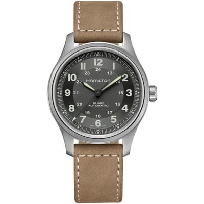 Hamilton Khaki Field Série Mouvement Mécanique Automatique Montre Légère Pratique Cadran Noir 42mm Boîtier Titane Bracelet Cuir H70545550 Regular Watch Box,Black Dial
