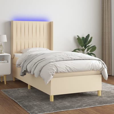 vidaXL - Boxspring - met - matras - en - LED - stof - crèmekleurig - 80x200 - cm