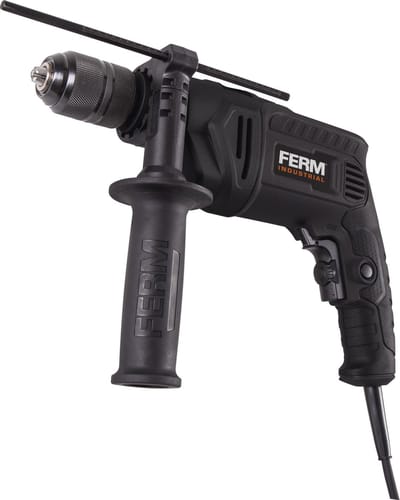 FERM Industrial - PDM1060P_K - Klopboormachine - 850W - 13MM - Metalen snelspankop - Instelbare snelheid - Boren - 3000/min - Klopboren - 48000/min - Lock-on schakelaar - 3m rubber kabel - Verstelbare zijgreep - Metalen dieptestop - Opbergkoffer