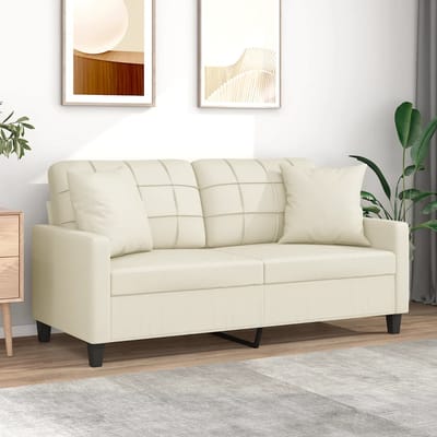 vidaXL - Tweezitsbank - met - sierkussens - 140 - cm - kunstleer - crèmekleurig